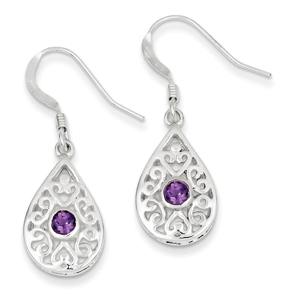 Amethyst Polished Fancy Filigree Dangle Earrings Sterling Silver QE7142, MPN: QE7142, 883957559360