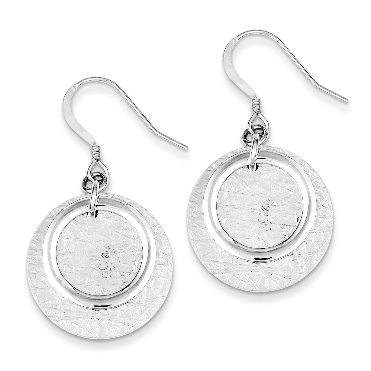 Textured Fancy Circle Dangle Earrings Sterling Silver Polished QE7182