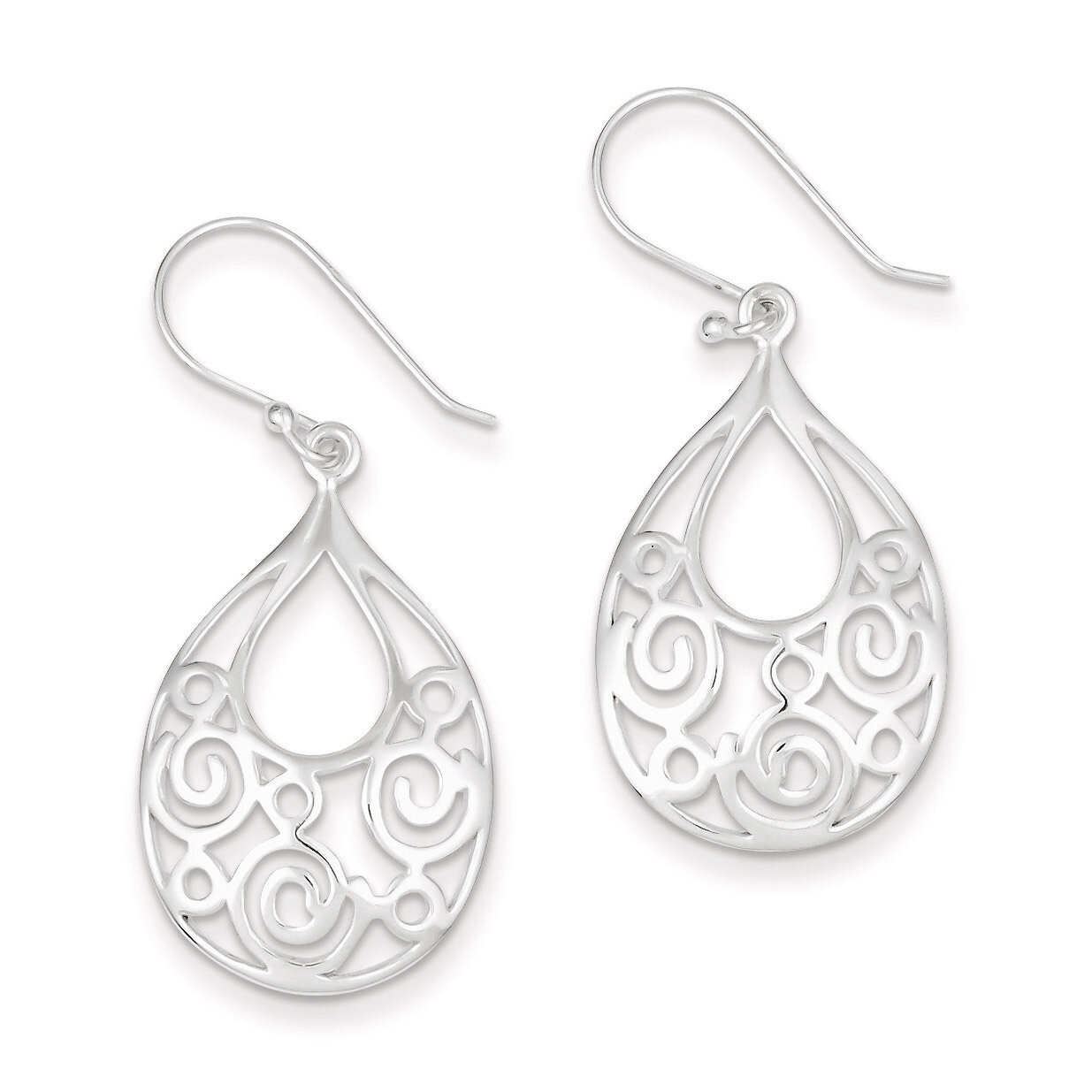 Oval Filigree Dangle Earrings Sterling Silver Polished QE7197, MPN: QE7197, 883957571843