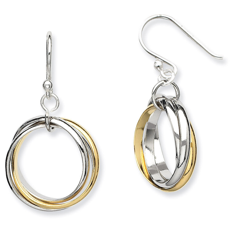 Gold-Plated Triple Circle Dangle Earrings Sterling Silver QE7236