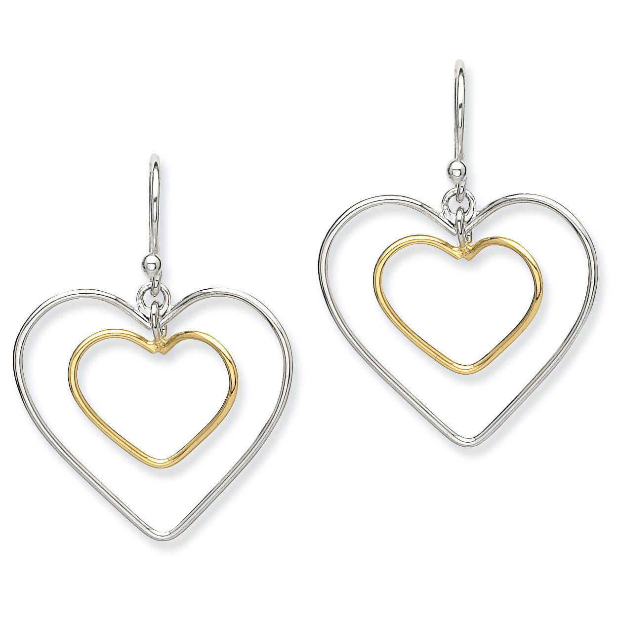 Gold-Plated Double Heart Wire Dangle Earrings Sterling Silver QE7243, MPN: QE7243, 886774247663