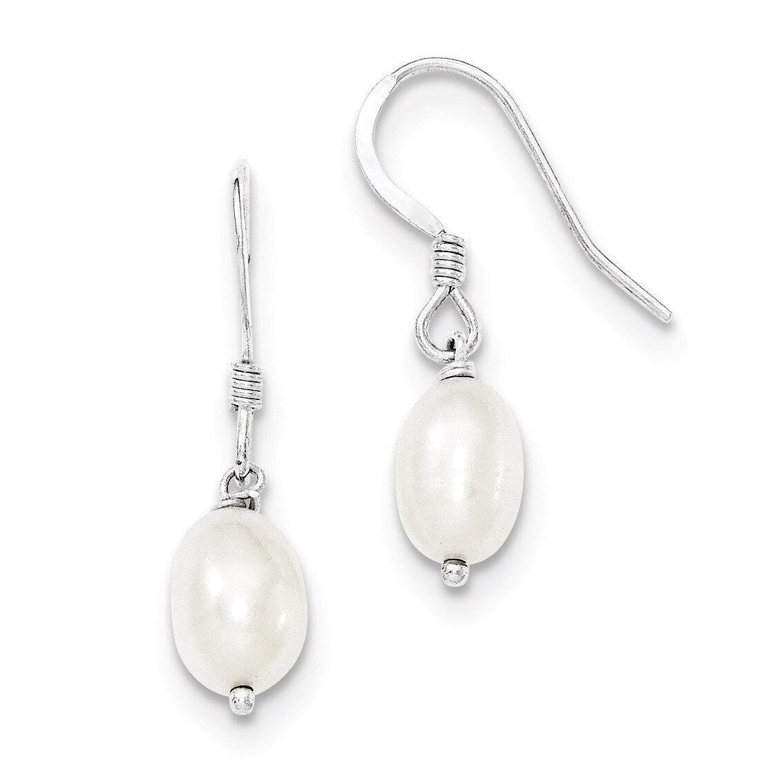 White Cultured Pearl Dangle Earrings Sterling Silver QE7293