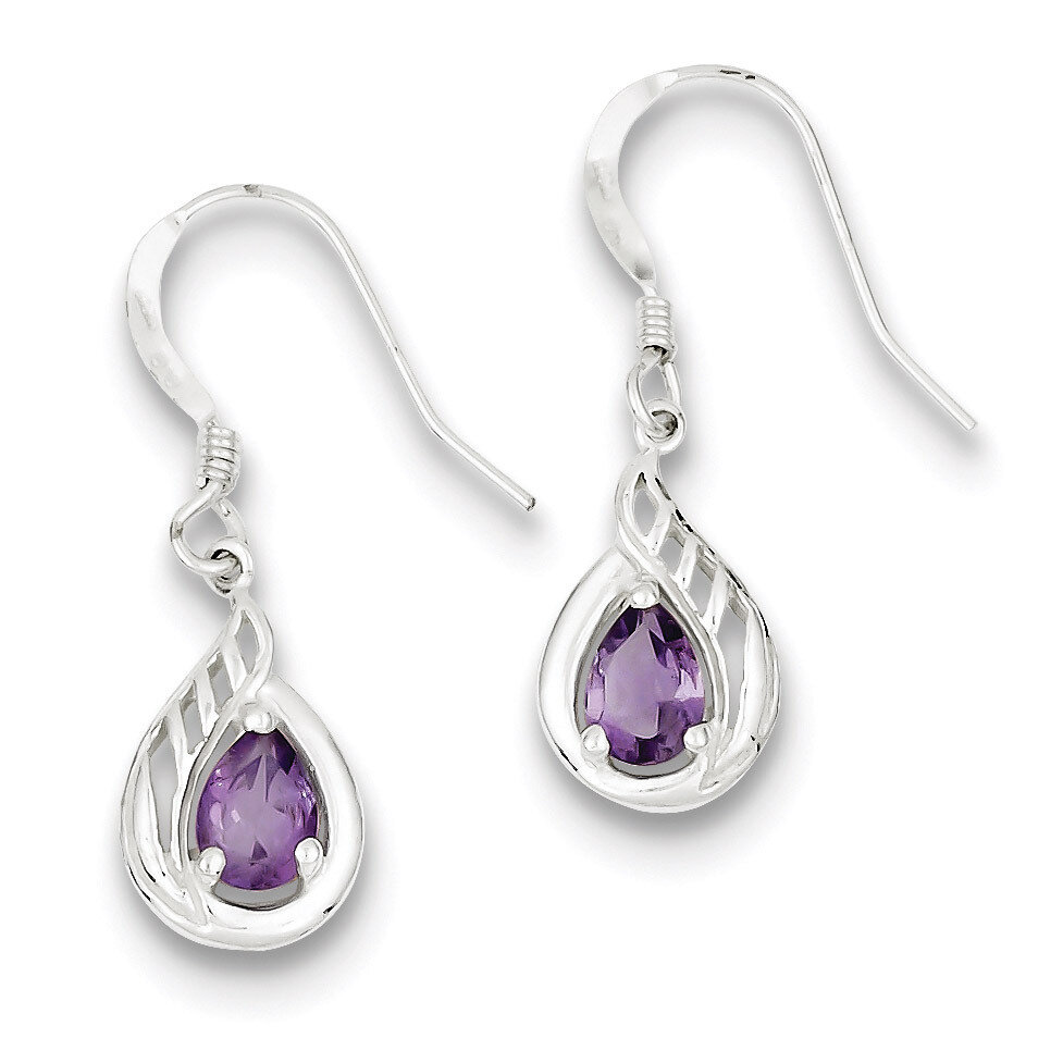 Amethyst Polished Fancy Dangle Earrings Sterling Silver QE7317, MPN: QE7317, 883957519562