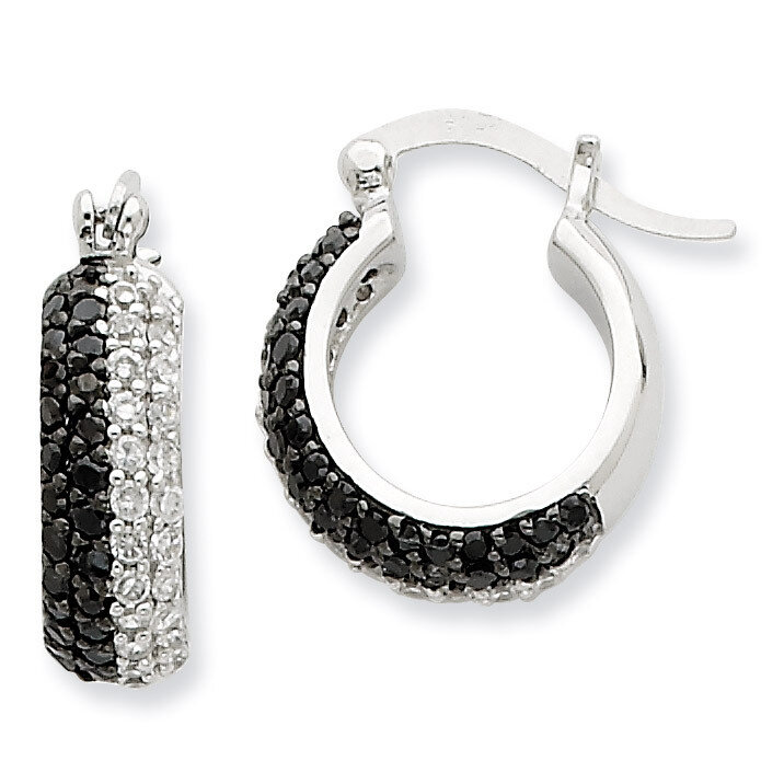 Black &amp; White Diamond Hoop Earrings Sterling Silver QE7320, MPN: QE7320, 883957460628