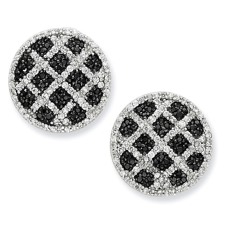 Black &amp; White Diamond Round Omega Back Earrings Sterling Silver QE7343, MPN: QE7343, 883957400341
