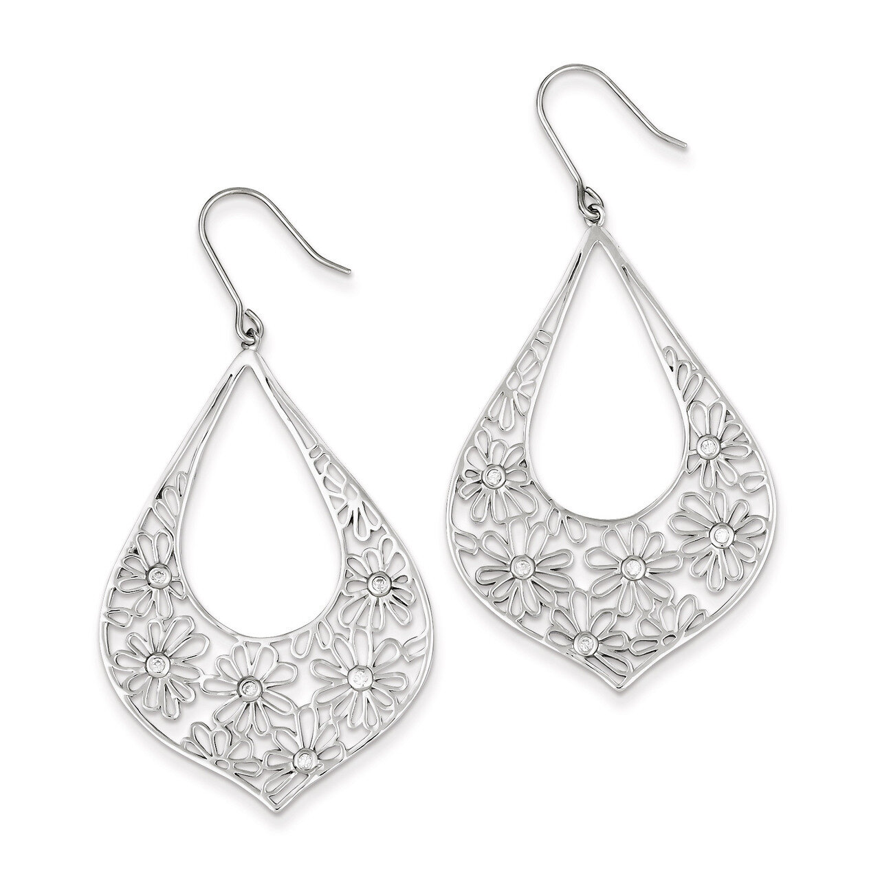 Flowers Diamond Teardrop Dangle Earrings Sterling Silver QE7360, MPN: QE7360, 883957460635