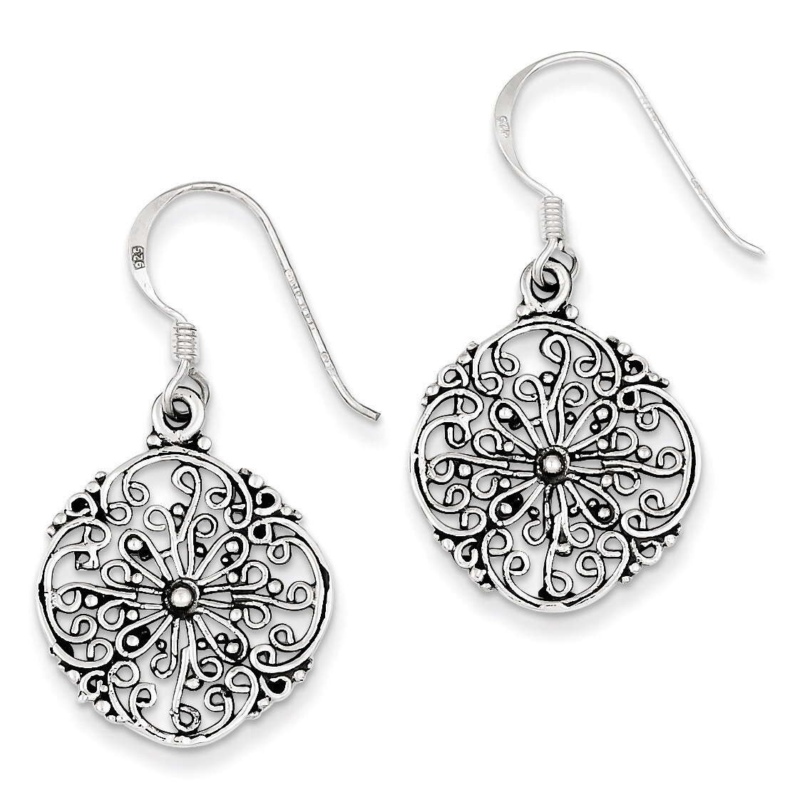 Filigree Dangle Earrings Antiqued Sterling Silver QE7375, MPN: QE7375, 886774372822