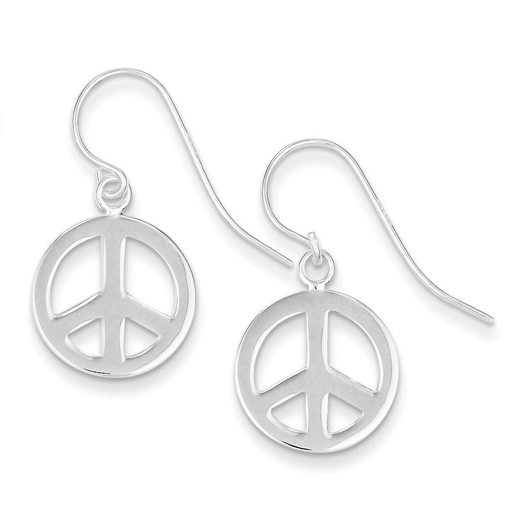 Peace Sign Dangle Earrings Sterling Silver Polished QE7381