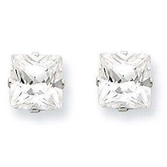 5mm Square Diamond 4 Prong Stud Earrings Sterling Silver QE7501