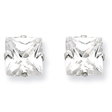 6mm Square Diamond 4 Prong Stud Earrings Sterling Silver QE7502