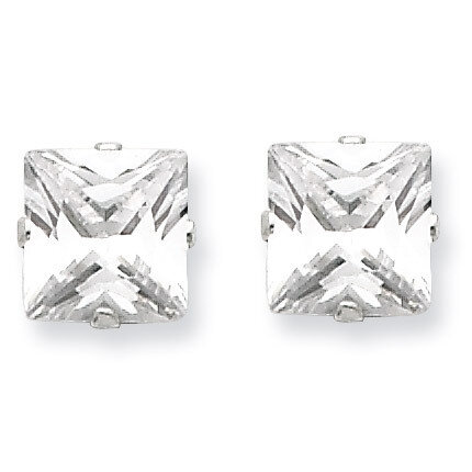 7mm Square Diamond 4 Prong Stud Earrings Sterling Silver QE7503, MPN: QE7503, 191101786990