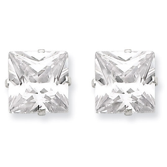 9mm Square Diamond 4 Prong Stud Earrings Sterling Silver QE7505