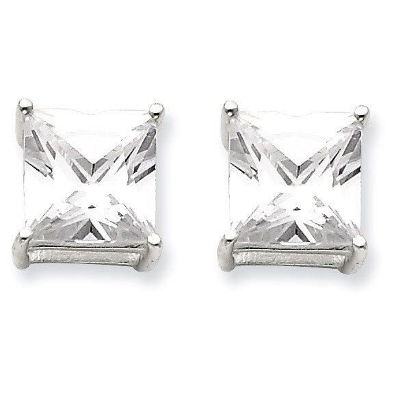 9mm Square Diamond Basket Set Stud Earrings Sterling Silver QE7509