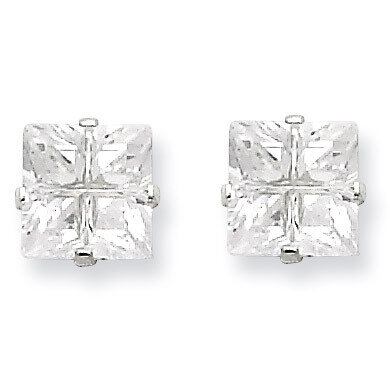 6mm Square Diamond 4 Prong Stud Earrings Sterling Silver QE7513
