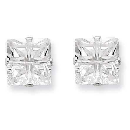 7mm Square Diamond 4 Prong Stud Earrings Sterling Silver QE7514, MPN: QE7514, 883957529639