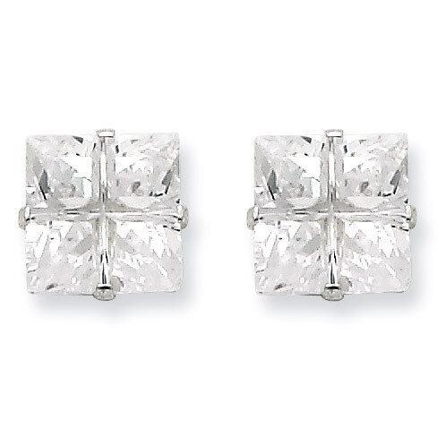 8mm Square Diamond 4 Prong Stud Earrings Sterling Silver QE7515