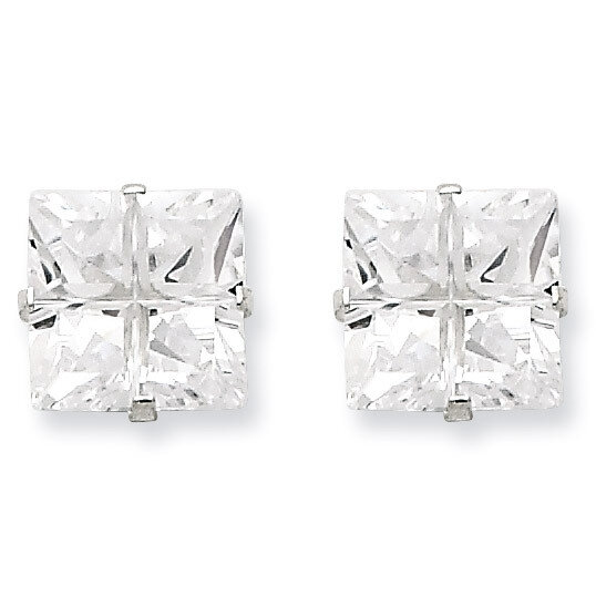 9mm Square Diamond 4 Prong Stud Earrings Sterling Silver QE7516