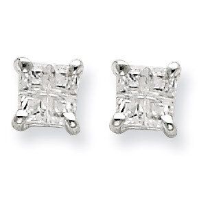 4mm Square Diamond Basket Set Stud Earrings Sterling Silver QE7517
