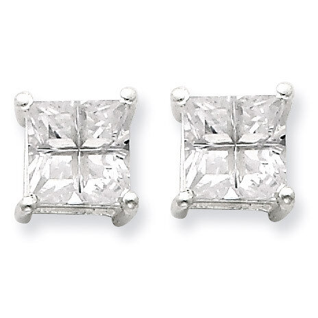 7mm Square Diamond Basket Set Stud Earrings Sterling Silver QE7520, MPN: QE7520, 883957548685