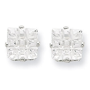 5mm Square Diamond 4 Prong Stud Earrings Sterling Silver QE7523