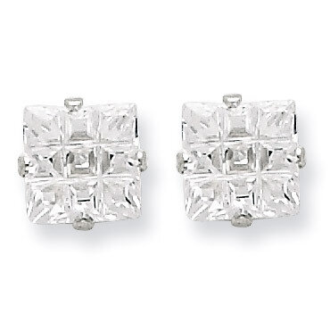 6mm Square Diamond 4 Prong Stud Earrings Sterling Silver QE7524, MPN: QE7524, 883957548692