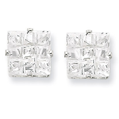 7mm Square Diamond 4 Prong Stud Earrings Sterling Silver QE7525, MPN: QE7525, 883957489650