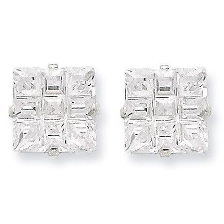 8mm Square Diamond 4 Prong Stud Earrings Sterling Silver QE7526, MPN: QE7526, 883957529646