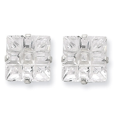 9mm Square Diamond 4 Prong Stud Earrings Sterling Silver QE7527, MPN: QE7527, 883957542799