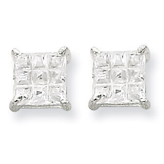 5mm Square Diamond Basket Set Stud Earrings Sterling Silver QE7529, MPN: QE7529, 883957536965