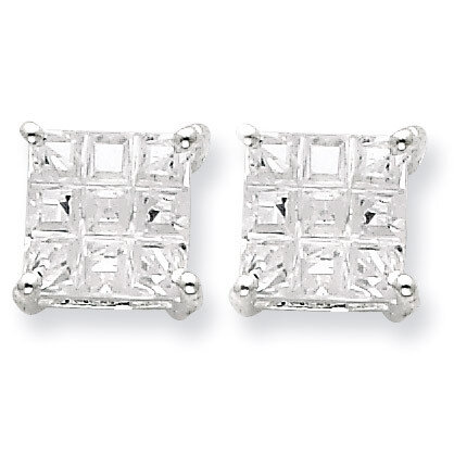 7mm Square Diamond Basket Set Stud Earrings Sterling Silver QE7531, MPN: QE7531, 883957555171