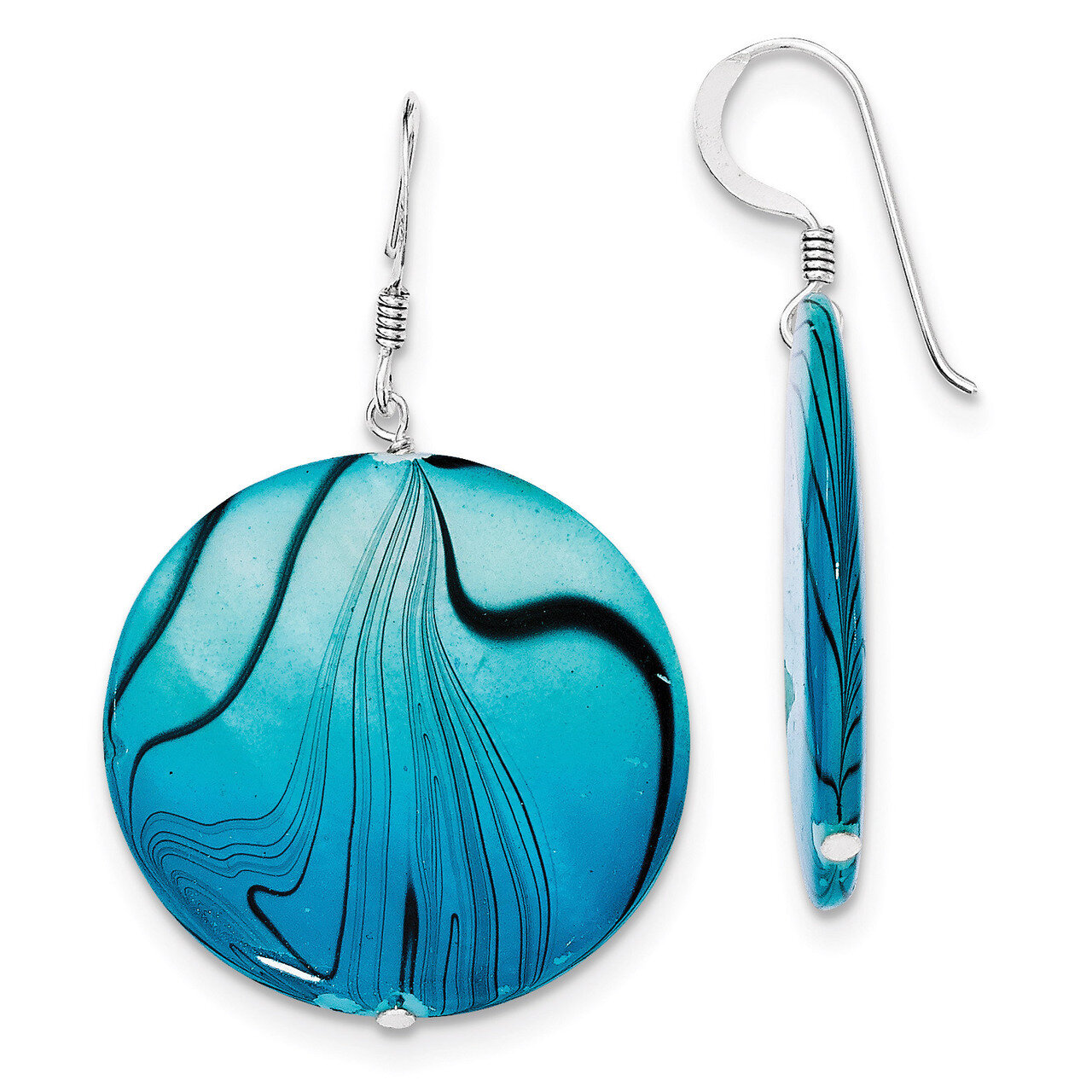Mother of Pearl Blue Disc Earrings Sterling Silver QE7615, MPN: QE7615, 886774246246