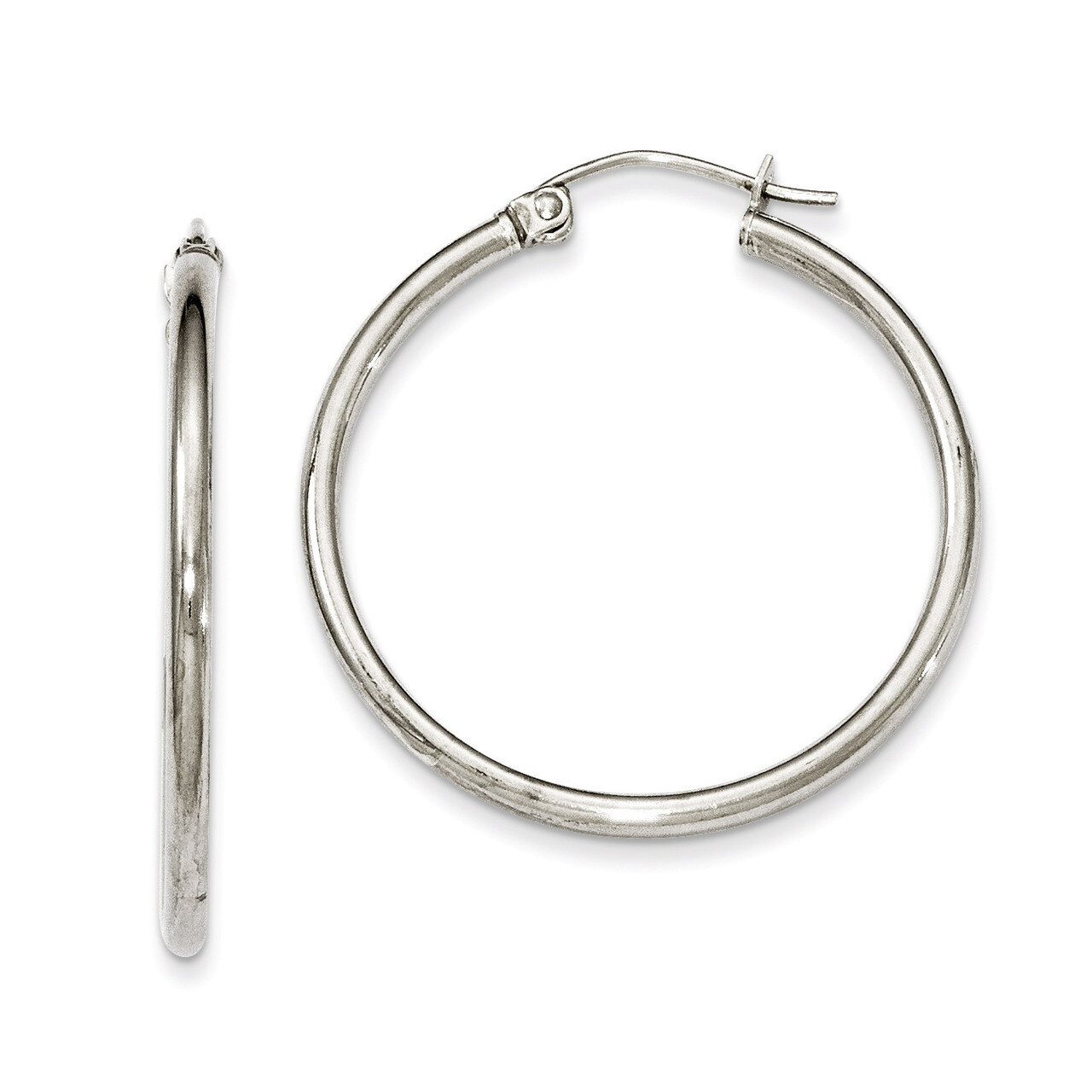 2mm Round Hoop Earrings Sterling Silver Rhodium-plated QE802, MPN: QE802, 883957940854