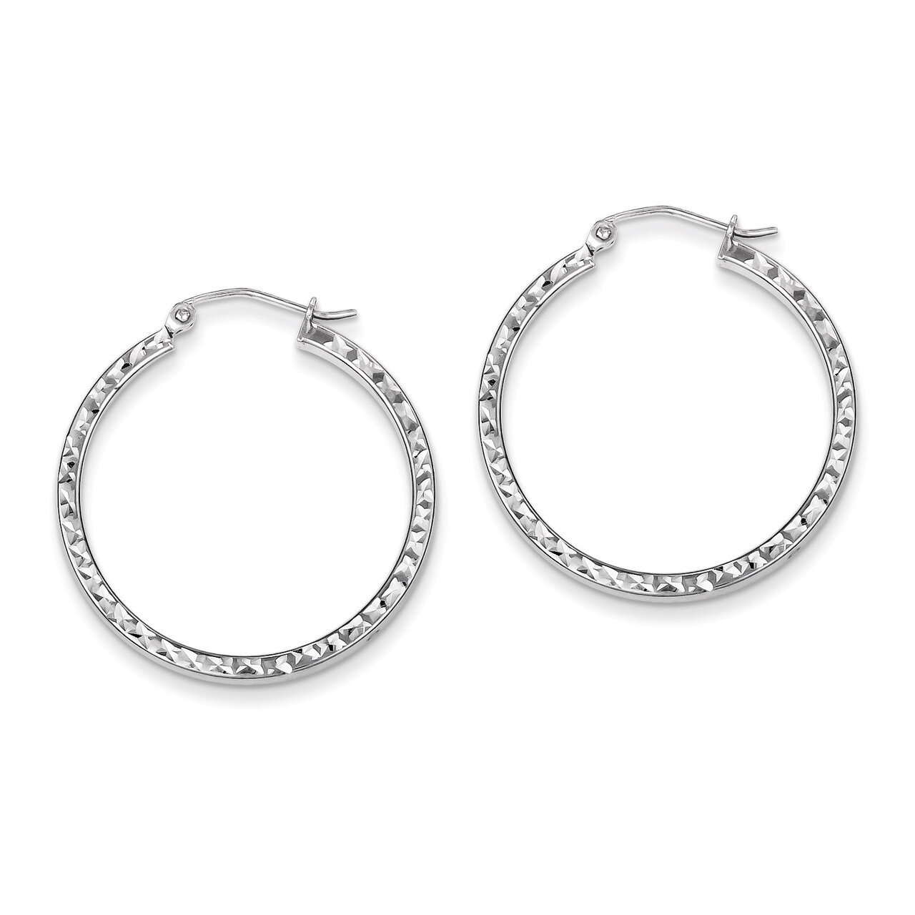 2x30mm Square Tube Hoop Earrings Diamond-cut Sterling Silver QE8112