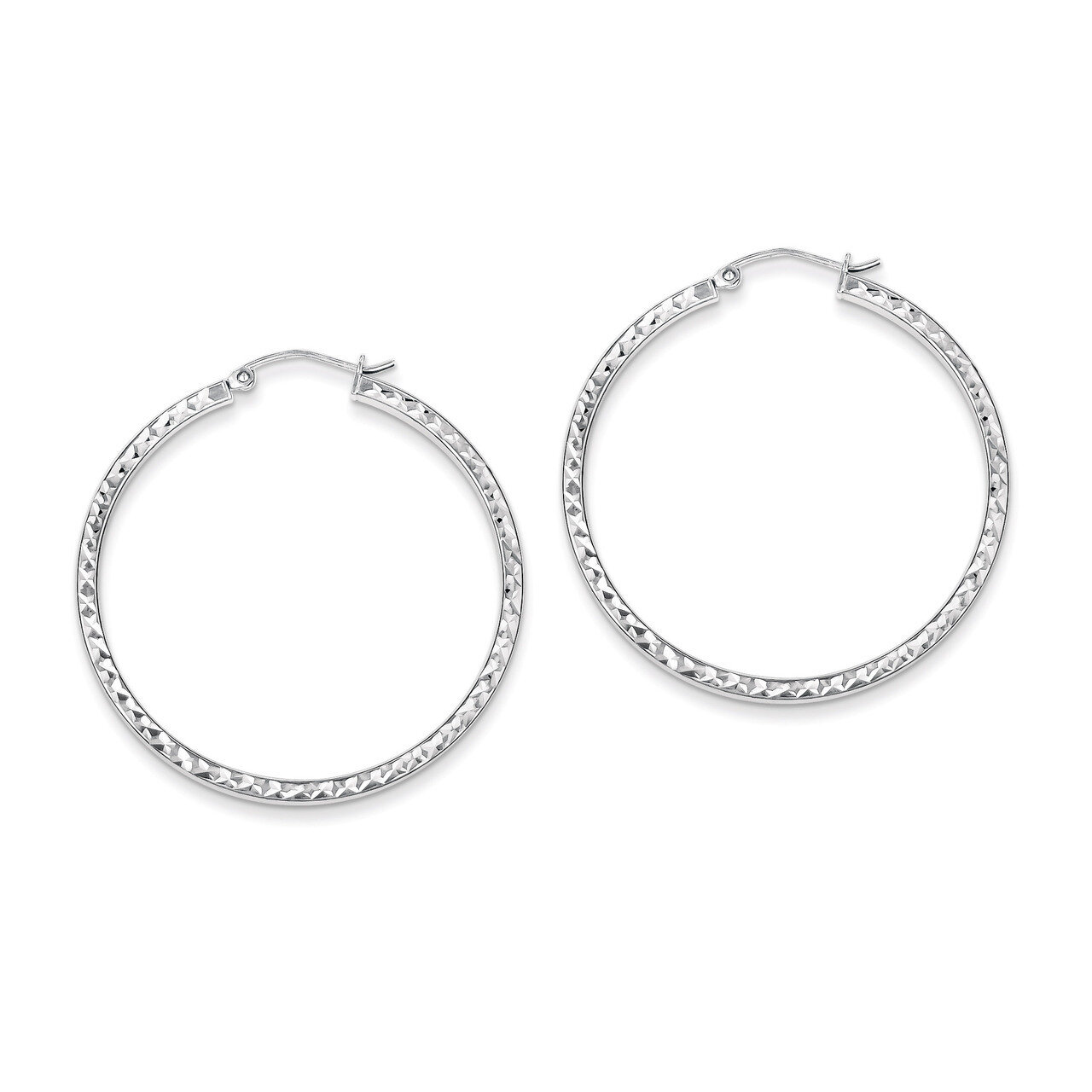 2x40mm Square Tube Hoop Earrings Diamond-cut Sterling Silver QE8116