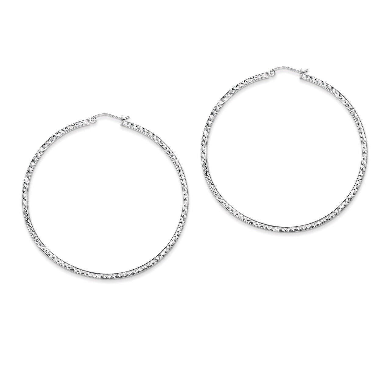2x60mm Square Tube Hoop Earrings Diamond-cut Sterling Silver QE8118