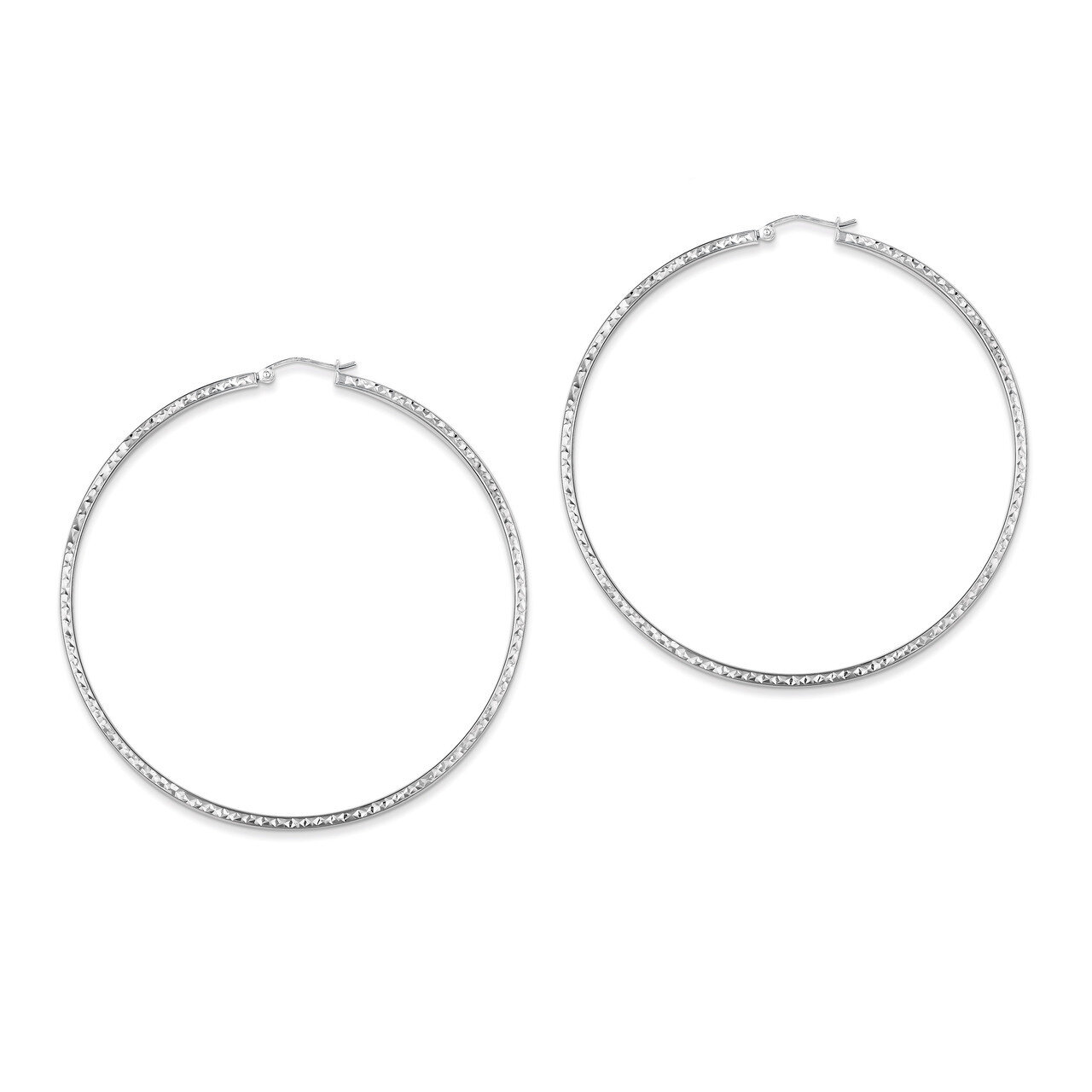 2x70mm Square Tube Hoop Earrings Diamond-cut Sterling Silver QE8121