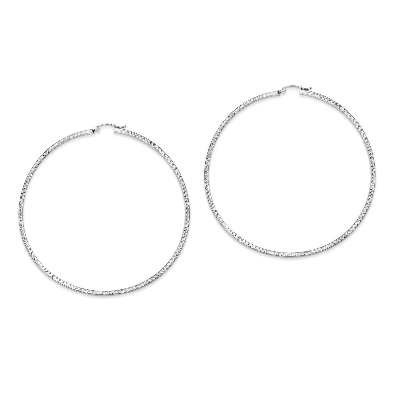 2x80mm Square Tube Hoop Earrings Diamond-cut Sterling Silver QE8122