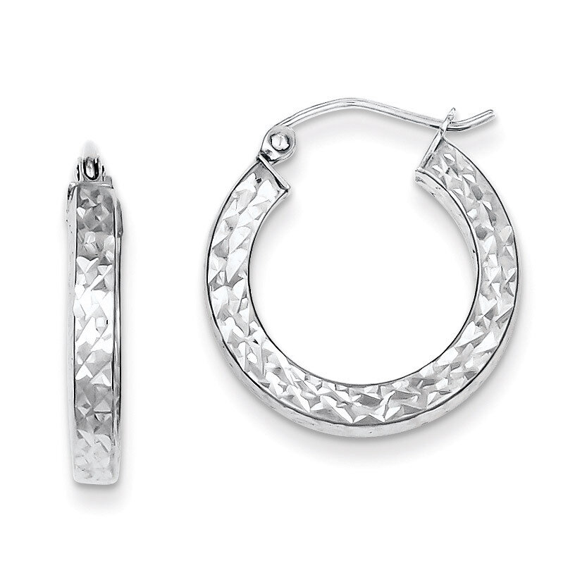 3x20mm Square Tube Hoop Earrings Diamond-cut Sterling Silver QE8133