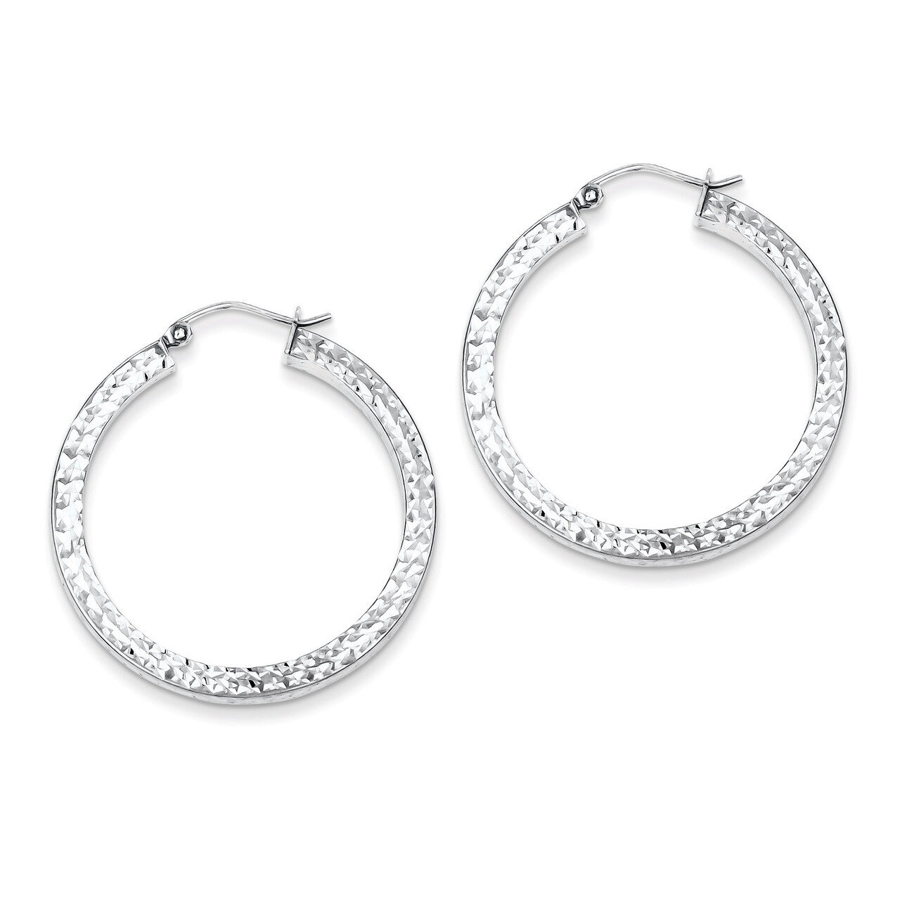 3x35mm Square Tube Hoop Earrings Diamond-cut Sterling Silver QE8136, MPN: QE8136, 883957557663
