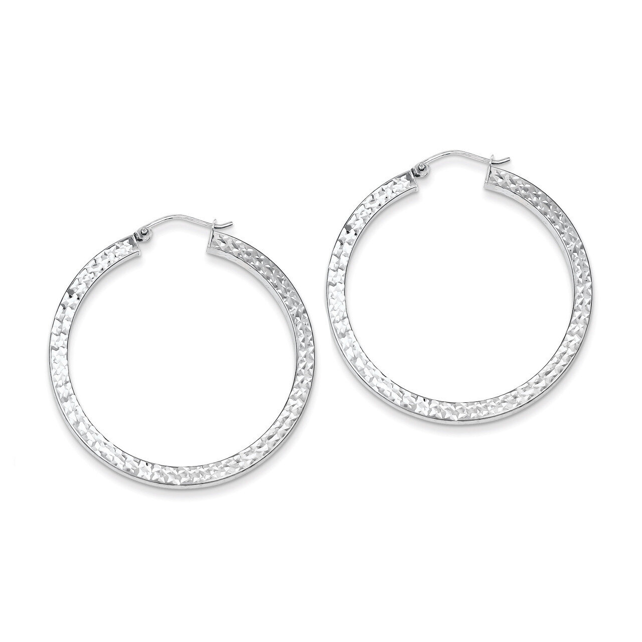 3x40mm Square Tube Hoop Earrings Diamond-cut Sterling Silver QE8137