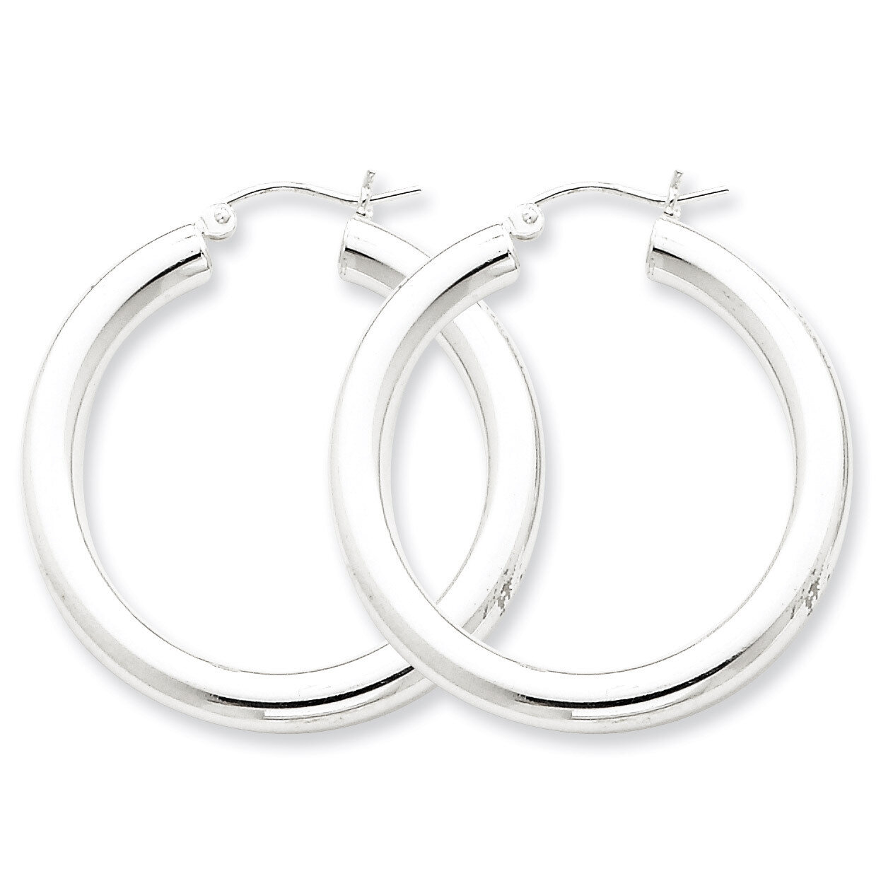 4mm Round Hoop Earrings Sterling Silver Rhodium-plated QE816, MPN: QE816, 883957940991