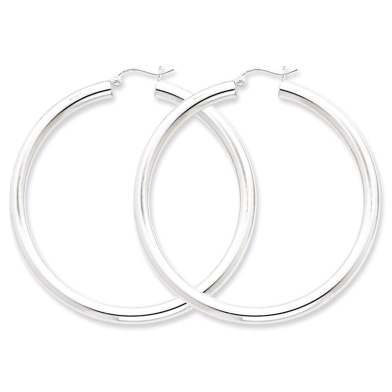 4mm Round Hoop Earrings Sterling Silver Rhodium-plated QE819, MPN: QE819, 883957941028