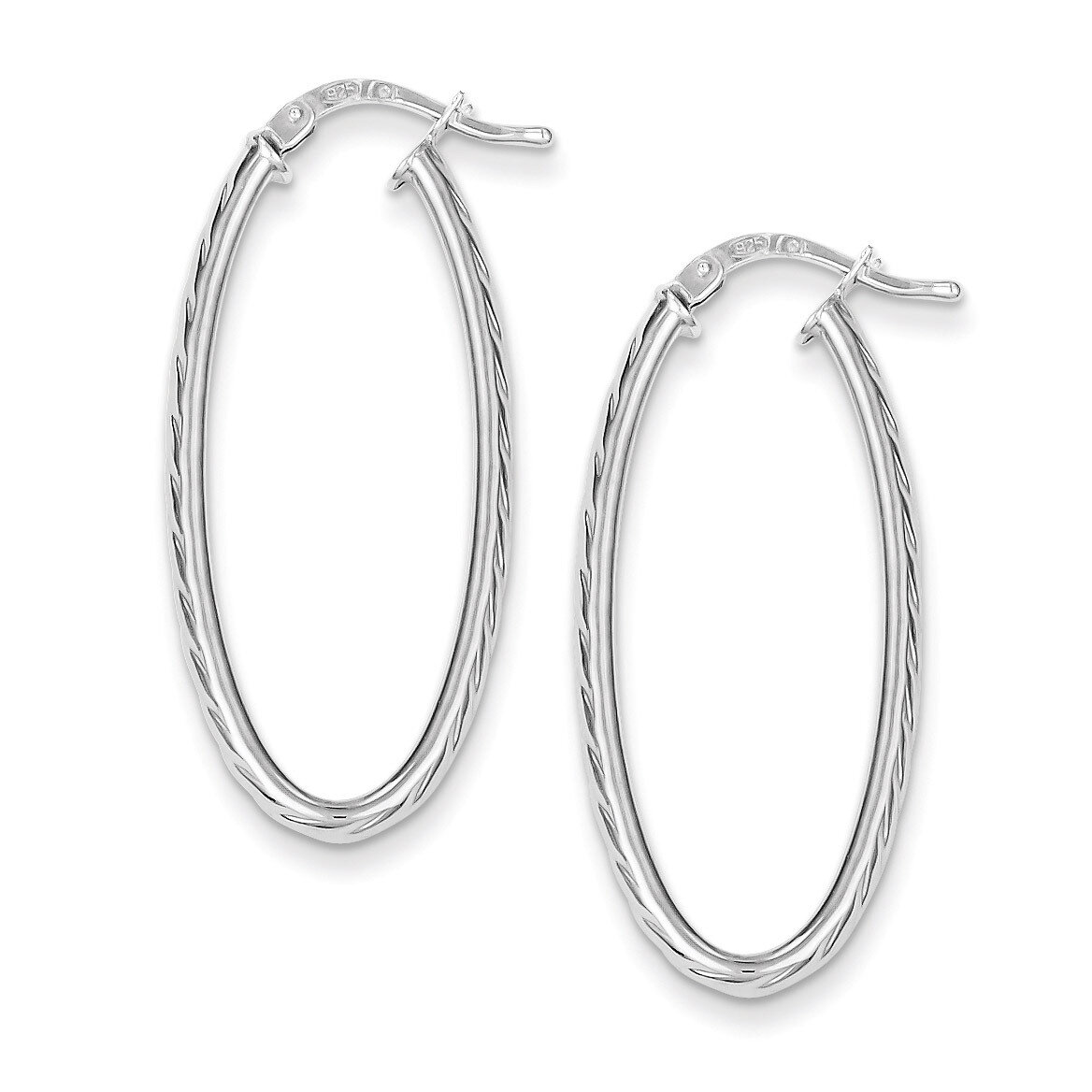 Hollow Oval Hoop Earrings Textured Sterling Silver QE8259