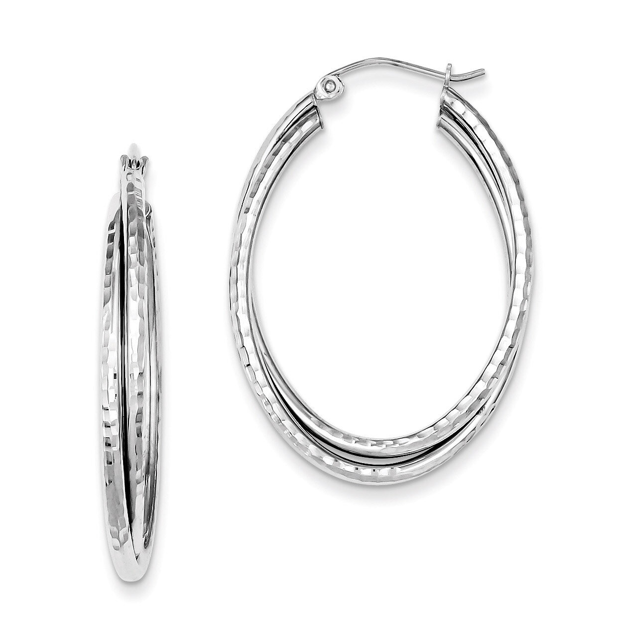 Textured Oval Hoop Earrings Sterling Silver Rhodium-plated QE8266, MPN: QE8266, 883957576077
