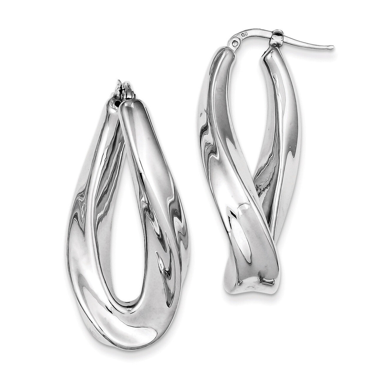 Twisted Hollow Hoop Earrings Rhodium Plated Polished Sterling Silver Polished QE8305, MPN: QE8305, …