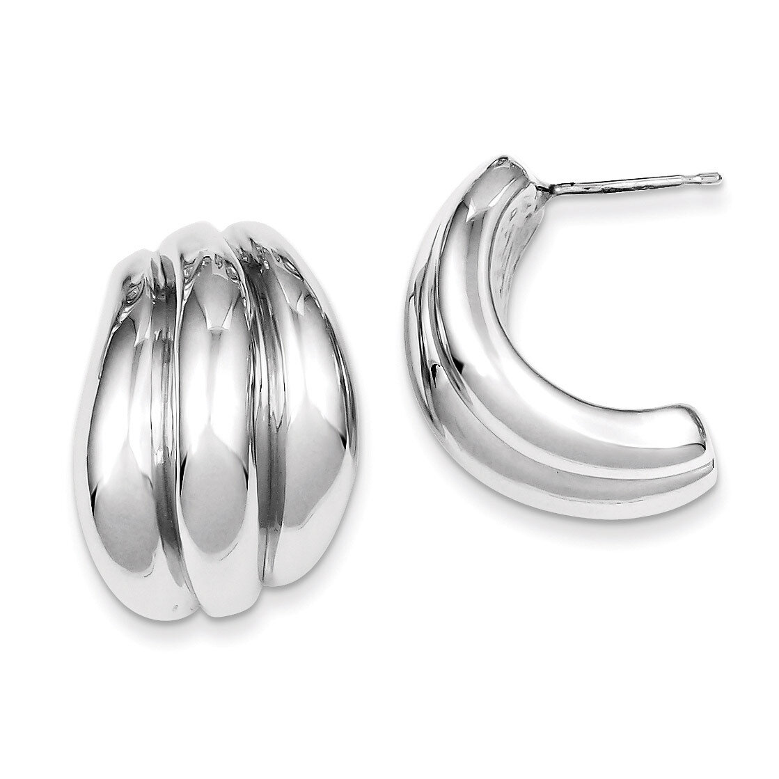Hollow Post Earrings Rhodium Plated Polished Sterling Silver Polished QE8306