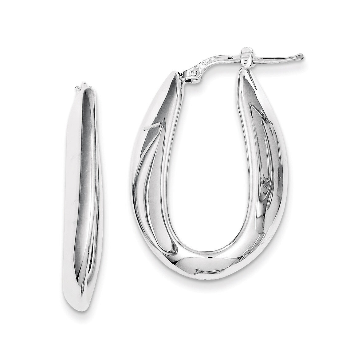 Oval Hollow Hoop Earrings Rhodium Plated Polished Sterling Silver Polished QE8308, MPN: QE8308, 191…