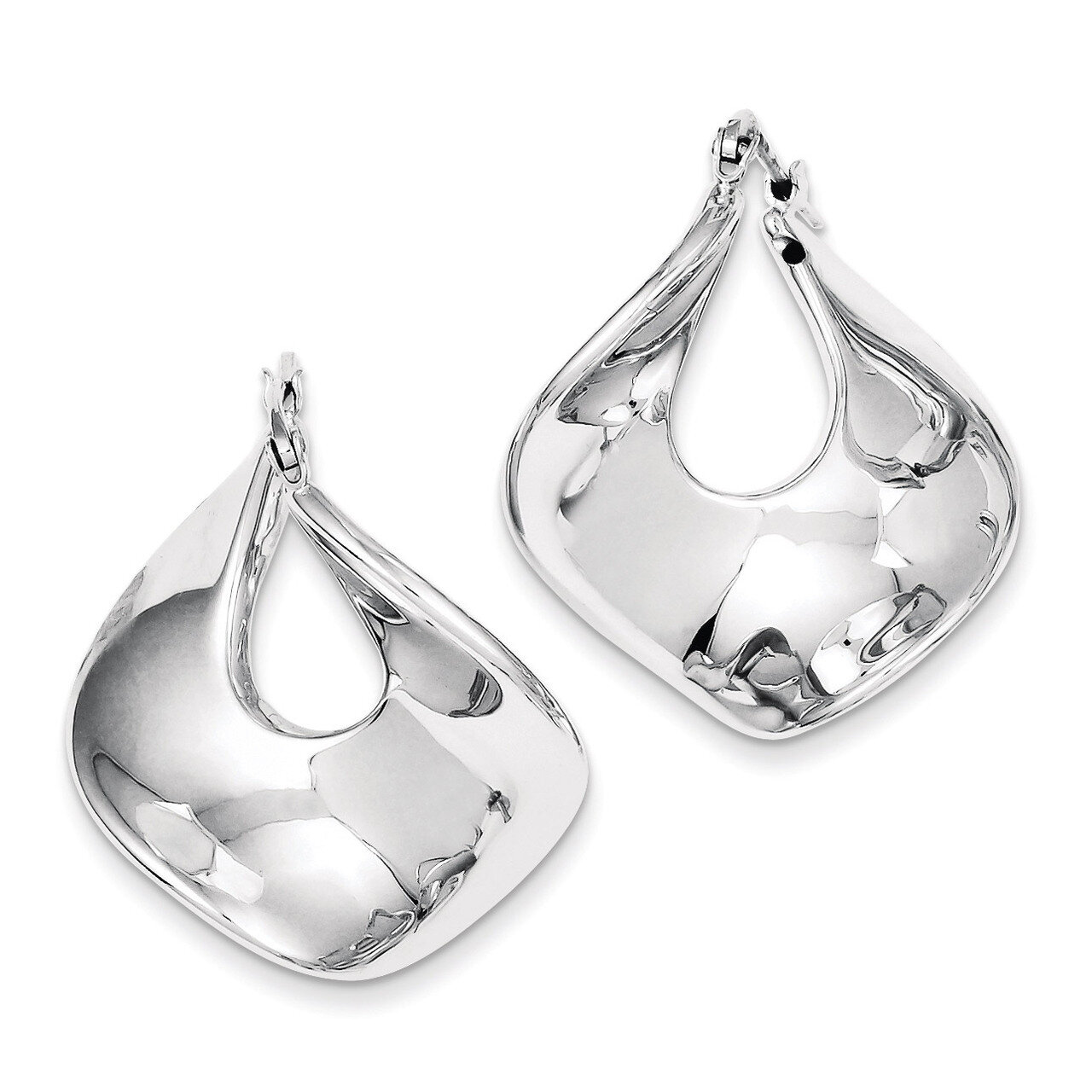 Twisted Square Hoop Earrings Rhodium Plated Polished Sterling Silver Polished QE8321, MPN: QE8321, …