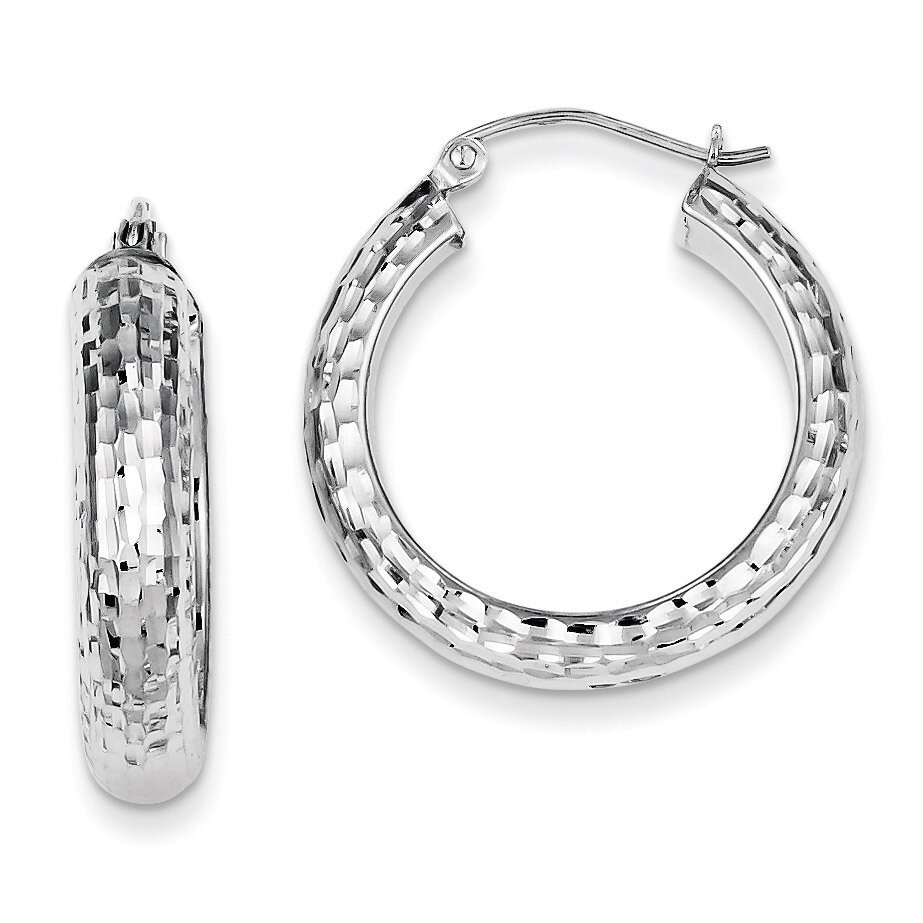 5x25mm Hoop Earrings Diamond-cut Sterling Silver QE8358