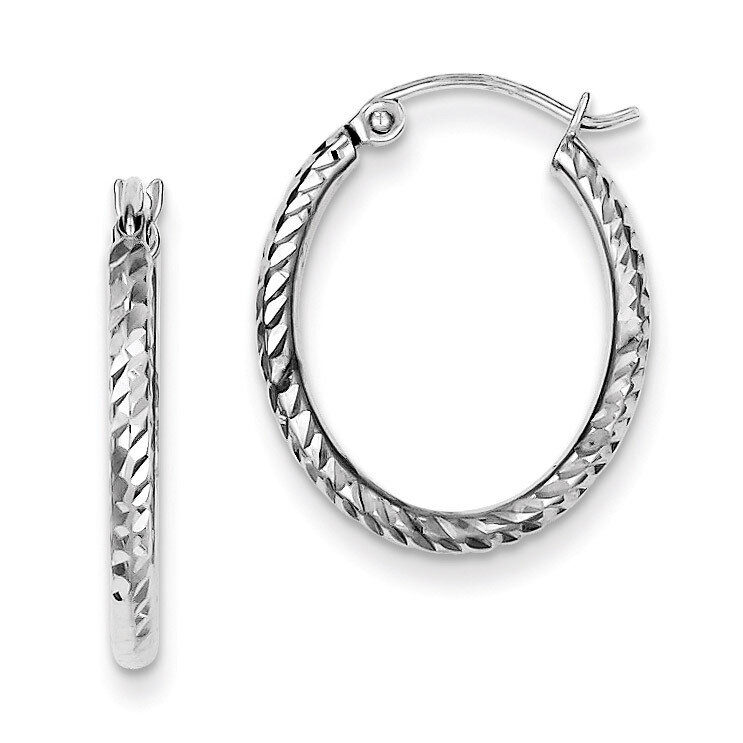 Oval Hoop Earrings Sterling Silver Rhodium-plated Diamond-Cut QE8366